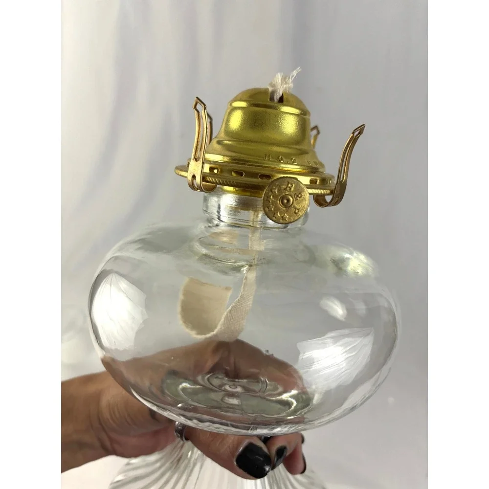 Vintage‎ Clear Glass Hurricane Oil Lamp Frosted Chimney Kerosene Lantern